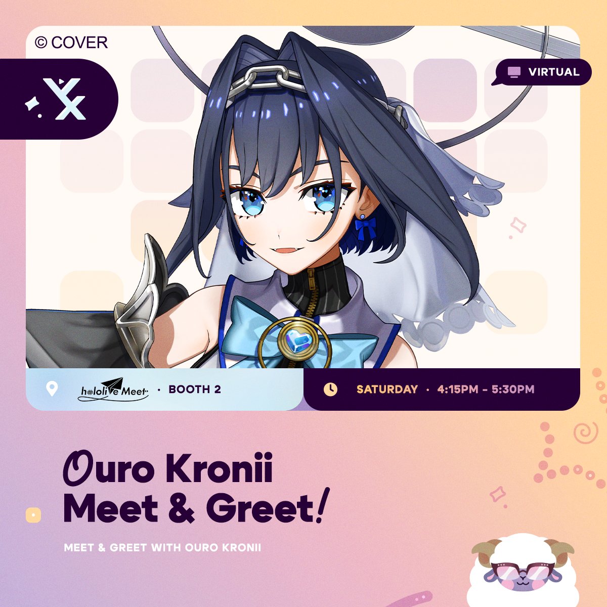 Vtuber_Expo's tweet photo. [Meet & Greet Announcement]

It's time eh? ⏳

Kroniichiwa~! The Warden of Time, Ouro Kronii (@ourokronii) is counting down until her Meet & Greet at VeXpo 2026! Kronies, make a move and break through the cage for the chance to meet Perfection herself!

Tick-Tock-ets will be clocked and handed via lottery on Concat, so give yourselves plenty of time to 'watch' the VeXpo Update VOD for more information!

Keep checking the time with all the latest on our socials!

#VeXpo2026 #hololivemeet