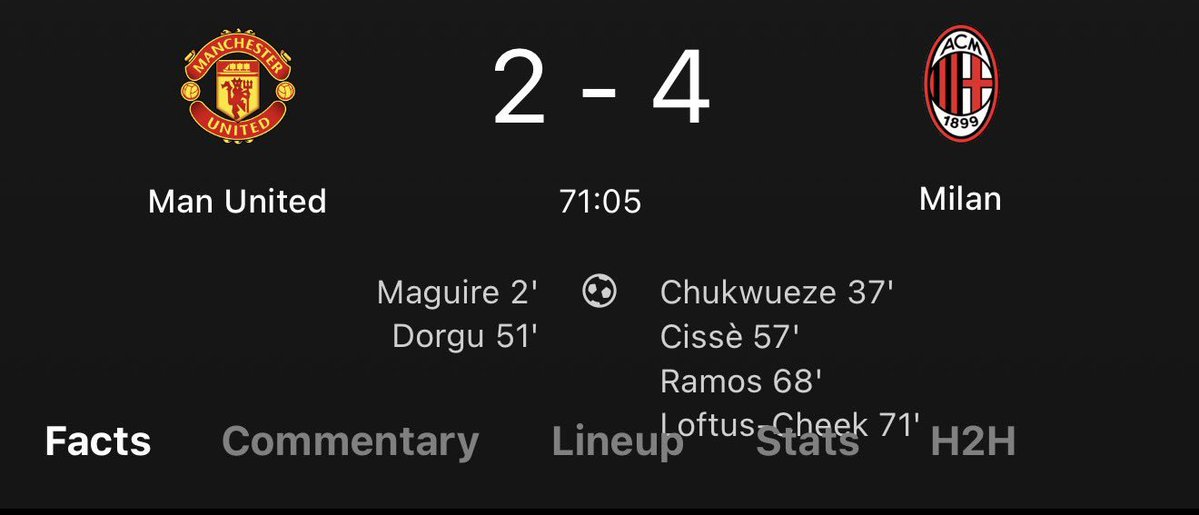 Ileriola04's tweet photo. AC Milan destroyed and Manchester United 😅

Well at least they finally got a win for preseason. 

And to those looking towards Manchester United performance next season, don't get high hope cause you'll be so disappointed 😅 https://t.co/cXJSWqKHKu