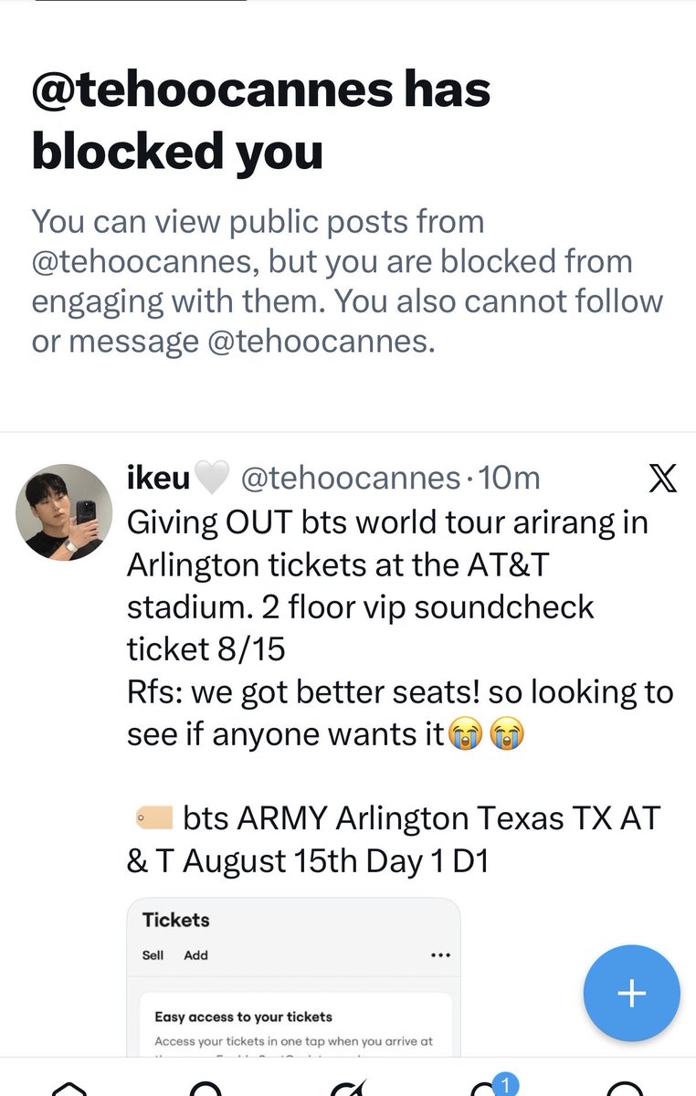 kpopblue7's tweet photo. BTS Arlington ticket SCAM ALERT
every time they get called out for scamming - they delete that post and repost it. ARMY PLEASE BEWARE! This is a scam!!! @tehoocannes https://t.co/VEAgECIiy1
