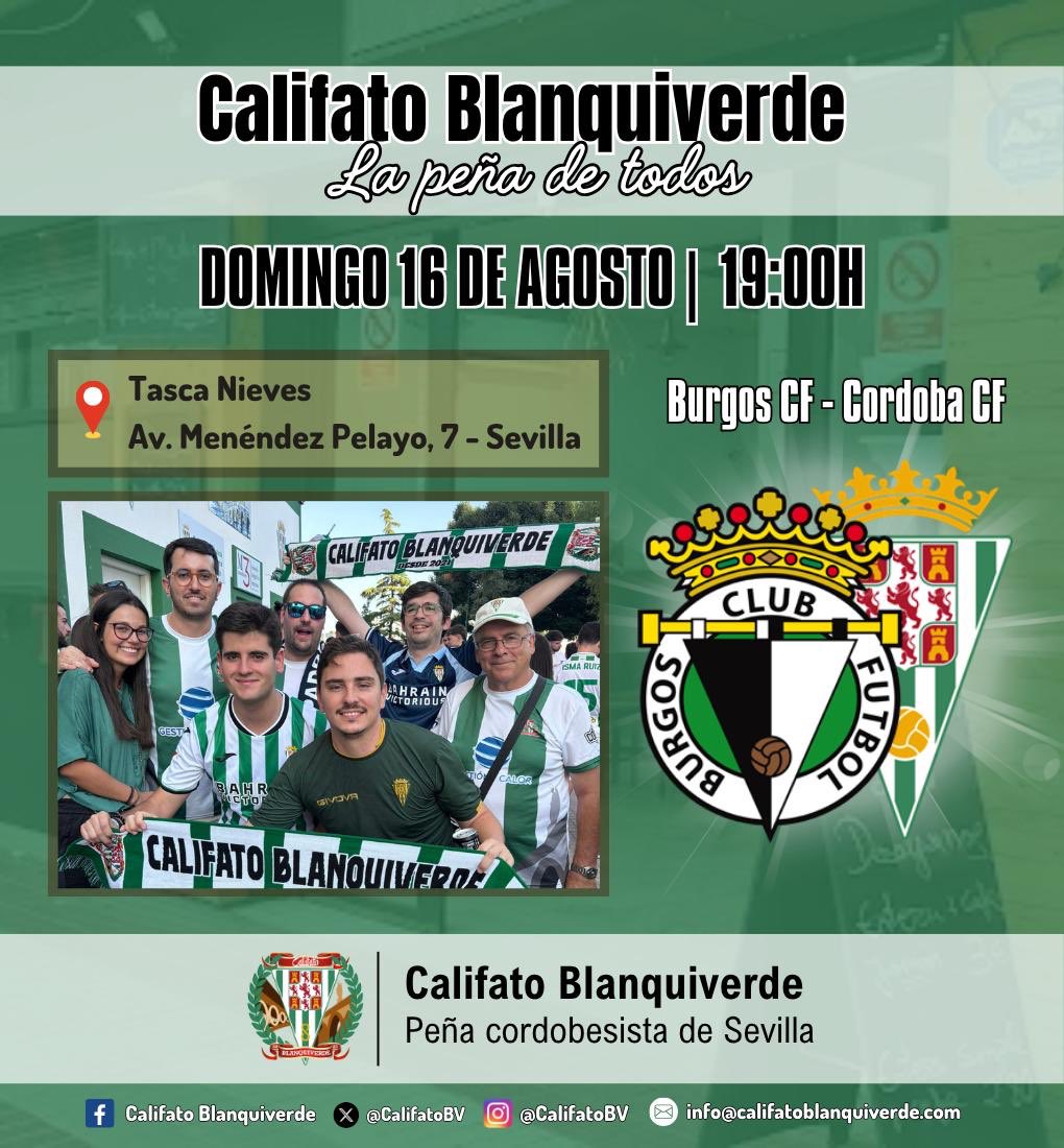 CalifatoBV's tweet photo. 🍻 ¡El debut liguero del @CordobaCF_ofi se vive en Tasca Nieves!

Cordobesista, si estás por Sevilla mañana, no te pierdas el #BurgosCFCórdoba en nuestra sede.

📩 ¿Te animas? ¡Mándanos un mensaje directo!

#CalifatoBlanquiverde https://t.co/7sCcvfTksB