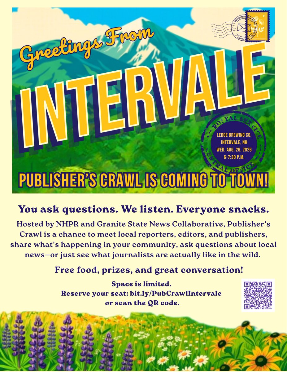 NewsGranite's tweet photo. Plans for Wednesday?
🍔 Free food
🍺 Local beer (cash bar)
💬 Good conversation
📰 Help shape the future of local news
Ledge Brewing Co. • Intervale @nhpr
6–7:30 p.m.
Register here: 
https://t.co/Hjhx69ZUeS https://t.co/DOcAdsyUUA