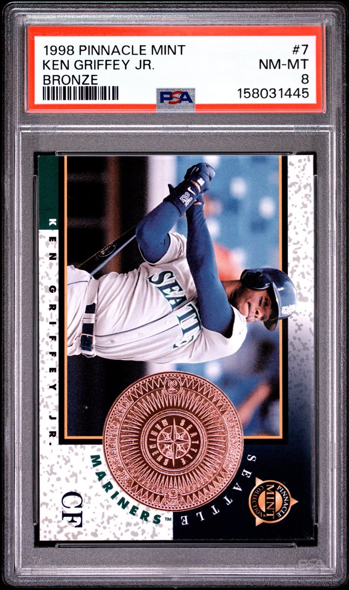 BraxtonCardBarn's tweet photo. $50 shipped 

1998 Pinnacle Mint Collection #7 Ken Griffey Jr. Bronze PSA 8 https://t.co/vVYgXBNBxn