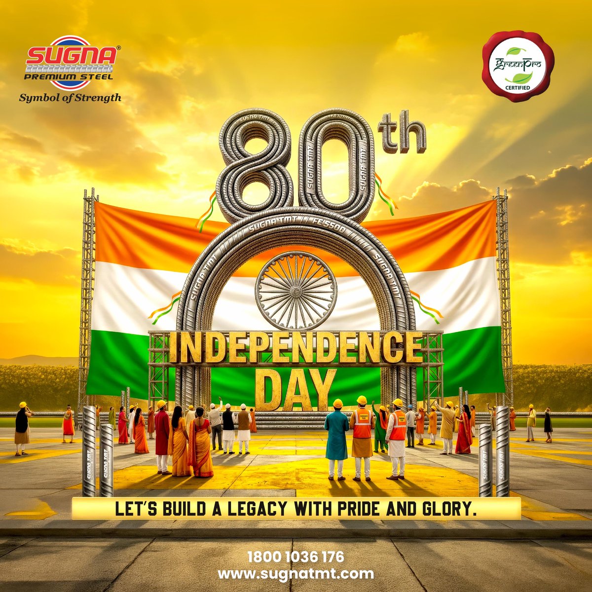LtdSugna's tweet photo. Freedom is not just a moment in history—it is a legacy we build every day. 🇮🇳

Let’s build a legacy with pride and glory. 💪🇮🇳

Sugna TMT — Building the Strength of a Stronger Tomorrow.
#HappyIndependenceDay #IndependenceDay #SugnaTMT #SymbolOfStrength #StrongIndia #BuildingIndia https://t.co/RwF5cdO0SS