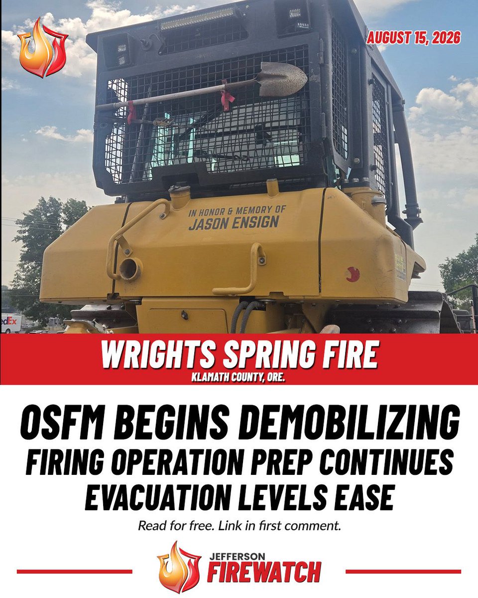 JeffDailyNews's tweet photo. OSFM structure resources are beginning to demobilize from the Wrights Spring Fire as crews prepare for the next phase of work along the southern perimeter.
Latest update, maps and evacuations:
https://t.co/bzjHrUs5mN
#WrightsSpringFire #KlamathCounty https://t.co/oC3ryIrD5W