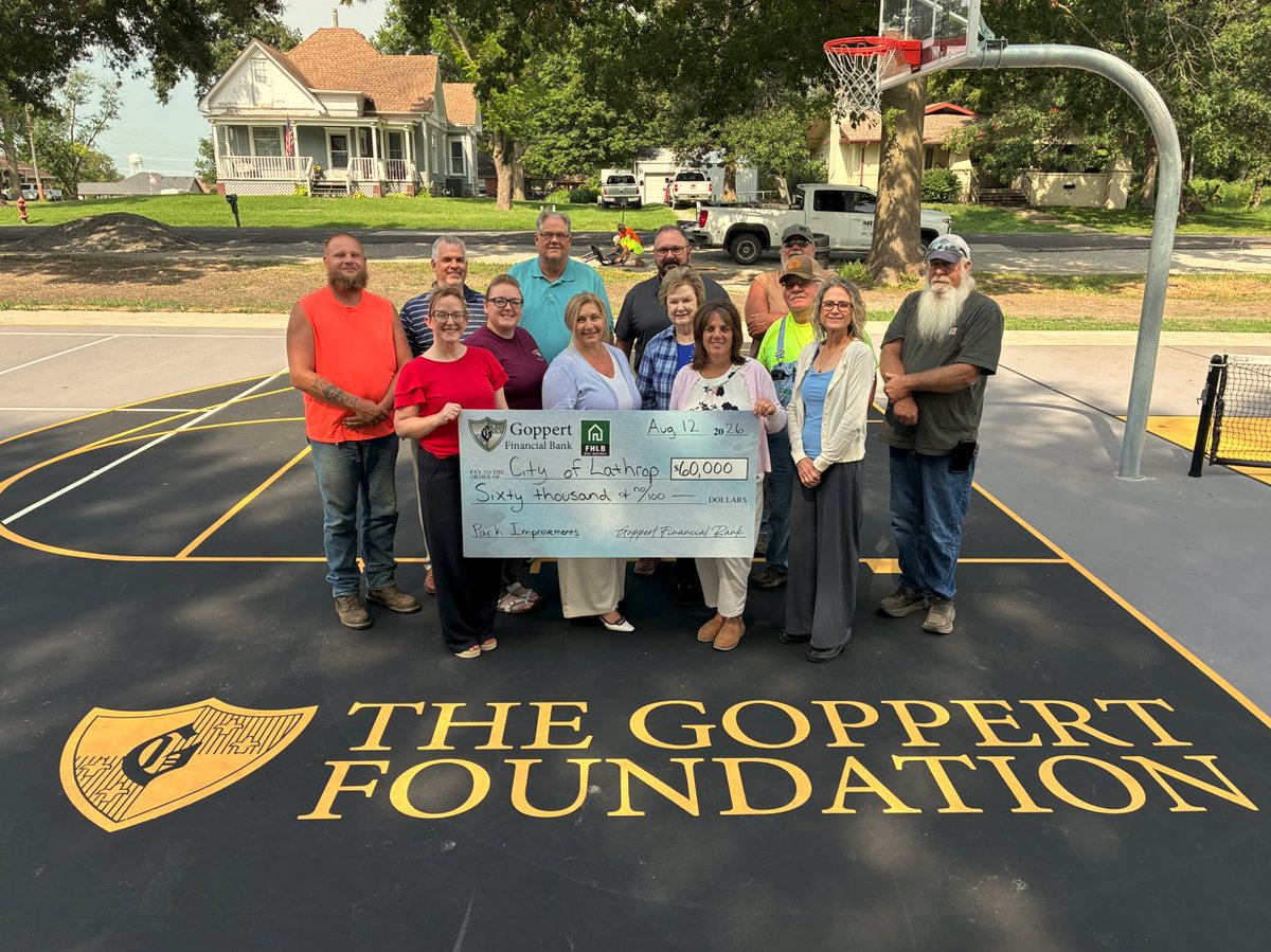 goppertfb's tweet photo. We partnered with @FHLBDM to donate $60,000 to the City of Lathrop, MO. As a member of FHLB, we were able to use their generous 3:1 matching grant through their Member Impact Fund.

These funds will help the city make improvements to the city park. https://t.co/7pnHm3ZLYx
