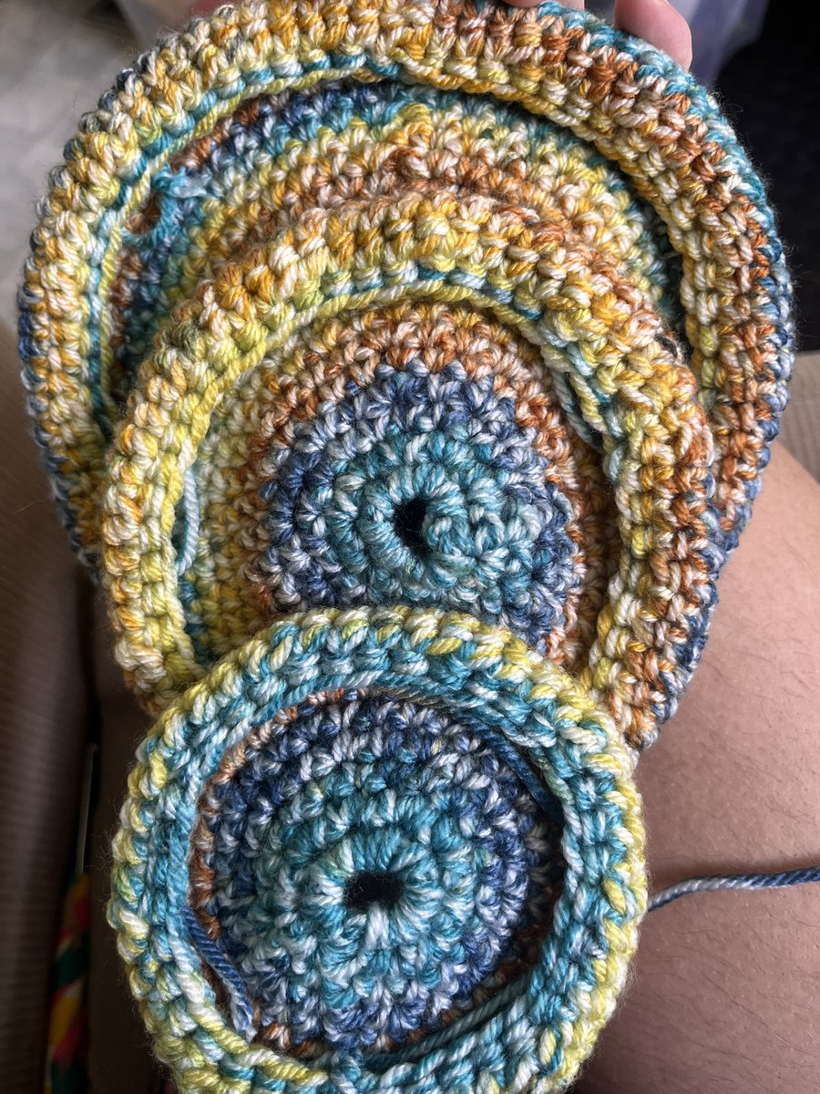 relaxinyarn's tweet photo. Decided to bring it up a notch n make some crochet games, working on hacky sacks n indoor frisbee sets this weekend n currently brainstorming one more game type crochet item to add to my table for the harvest 🌻 stay tuned https://t.co/Mr3EJYR2K7