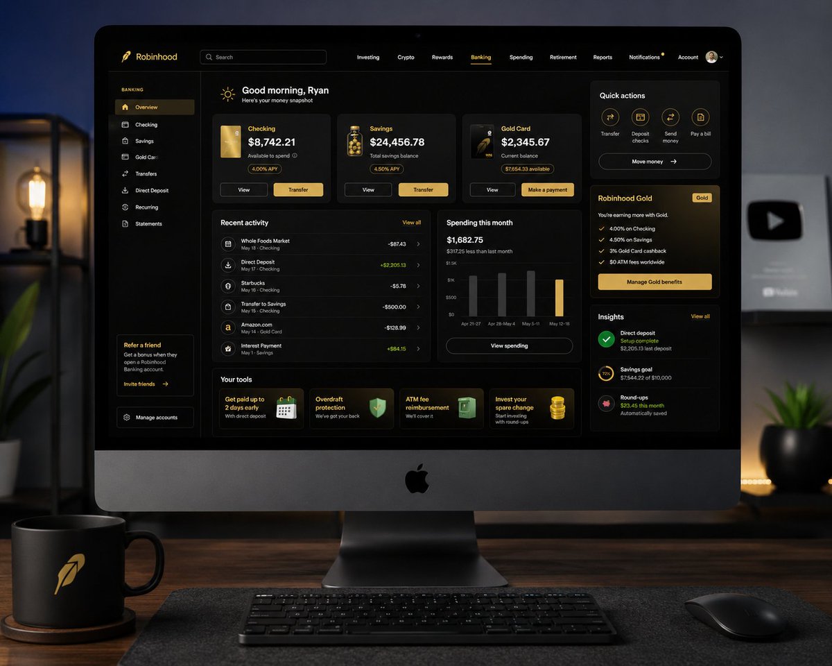 RyDawg42's tweet photo. Hey @RobinhoodApp &amp; @vladtenev can you please release a Robinhood Banking Web Portal?

I am sure you guys can come up with a good design for it. 

I prefer to download all my statements on my computer so I can put them into excel and then sort my spending habits. https://t.co/97RDHsu434