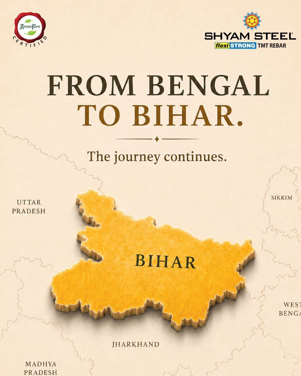 ShyamSteelIndia's tweet photo. From Bengal to Bihar, the journey of building a stronger India continues.

With new markets, manufacturing capabilities and opportunities, Shyam Steel is strengthening its presence and contributing to India’s industrial growth.

#ShyamSteel #BuildingIndia #Bihar #StrongerIndia https://t.co/u4zRy5JpSq