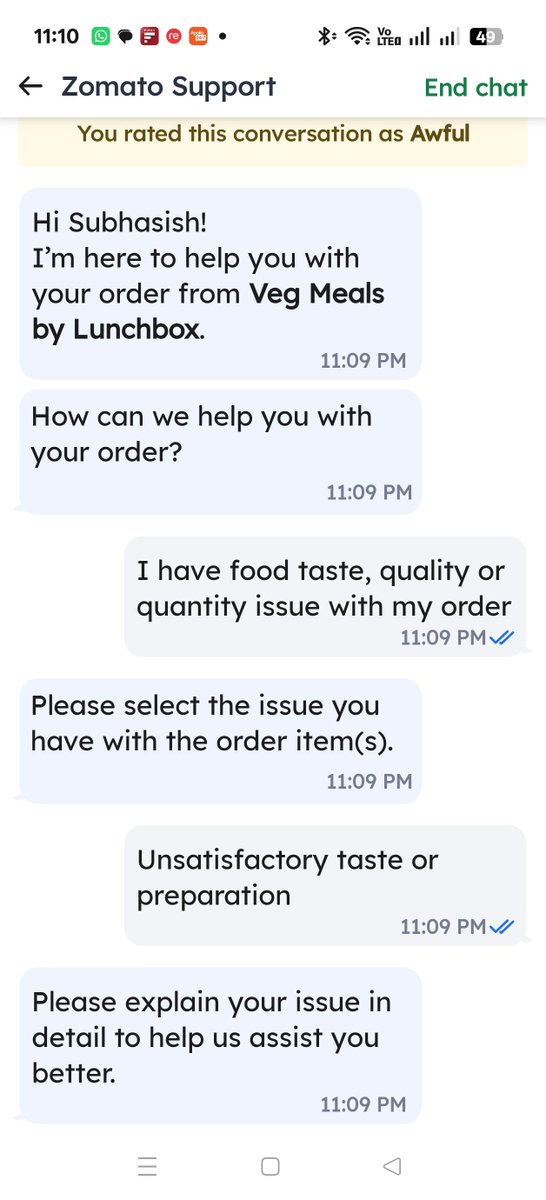 SubhasishMalak2's tweet photo. @zomato See the screenshot and say what step should I take against you? https://t.co/5T7mydAbtN