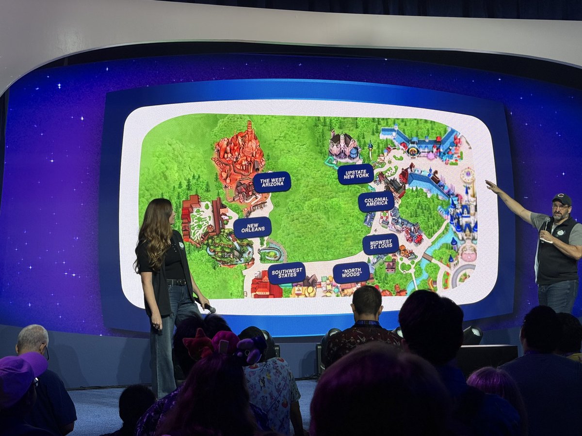 ScottGustin's tweet photo. Walt Disney Imagineering is discussing the development of Piston Peak National Park, saying it was always important to ensure the land would still feel like Frontierland even if you removed the Cars characters. https://t.co/WagE7xxdAb