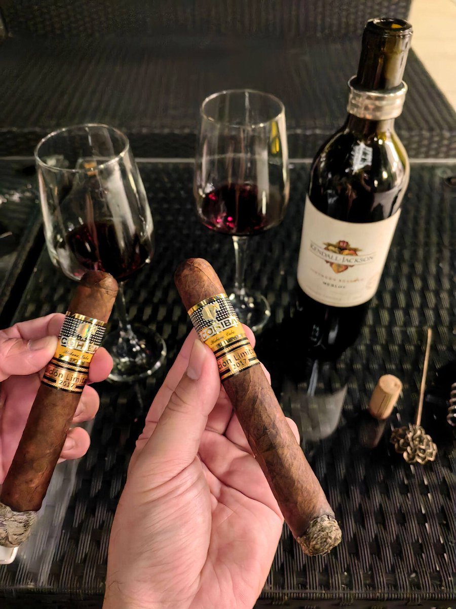 SeanCampbebppd's tweet photo. he perfect pairing: a great cigar, a good wine, and good company. What more do you need? https://t.co/RfPV9ezcjI