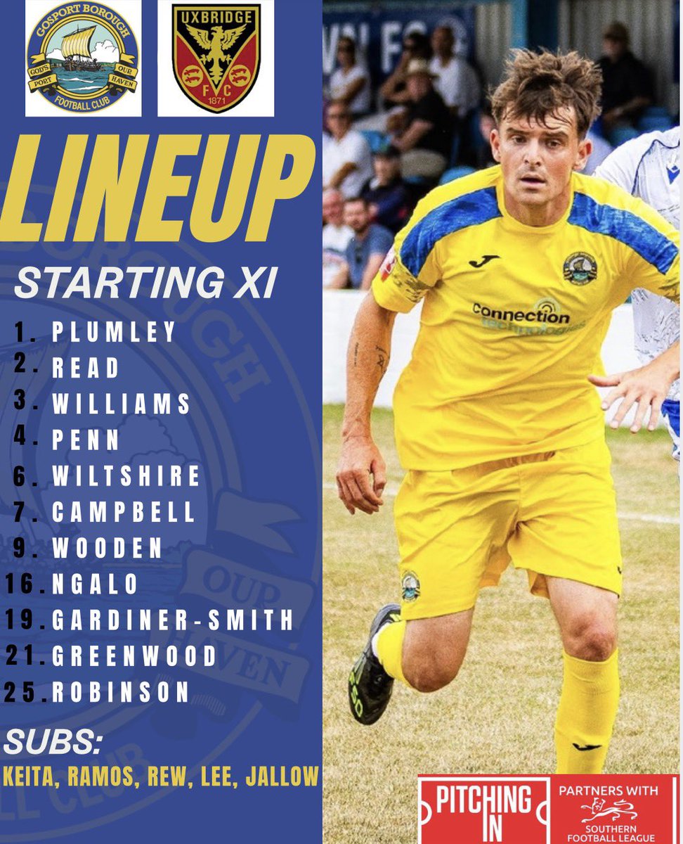 GosportBFC's tweet photo. 🚨 𝑺𝑻𝑨𝑹𝑻𝑰𝑵𝑮 𝑿𝑰 🚨 

Four changes made. Defensively, Benny Read and Rory Williams come in, with Jordan Ngalo being inserted infront in midfield.

Dan Wooden also starts up top.

#UpTheBoro #UTB https://t.co/wD0pz8HtQd