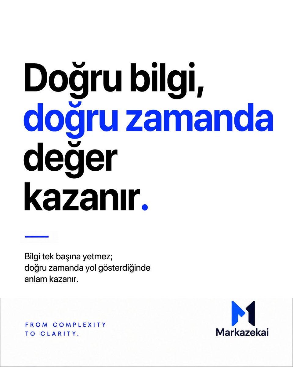 markazekai's tweet photo. Doğru bilgi, doğru zamanda değer kazanır.
Bilgi tek başına yetmez; kararın içinde doğru zamanda kullanıldığında anlam kazanır.
Bilgi → doğru soru → doğru bağlam → daha net karar.
#Markazekai
#FikriMülkiyet https://t.co/ZXm20B4LvZ