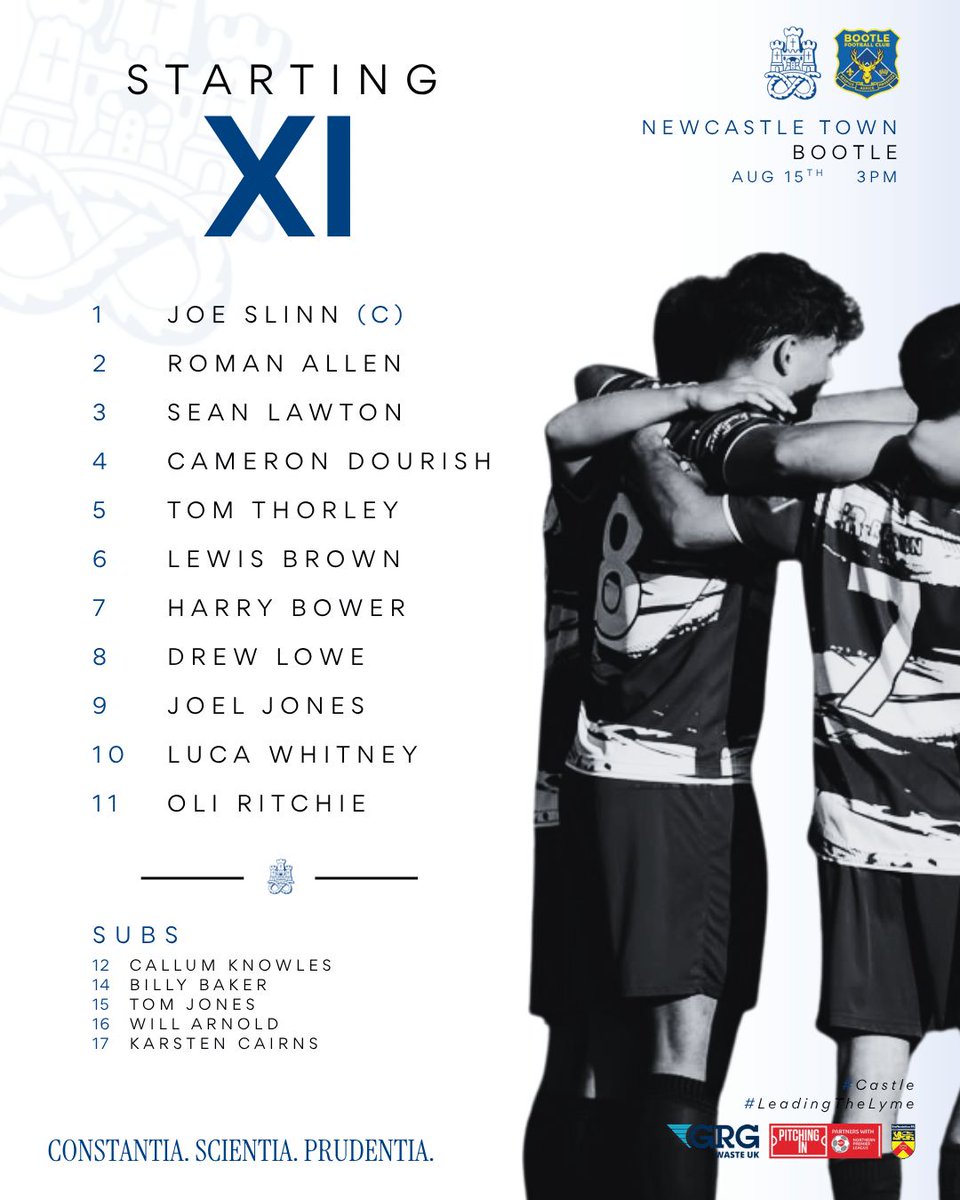 NewcastleTownFC's tweet photo. STARTING XI 📢📄
@joe_slinn back in goal for the first game of season!
Otherwise unchanged
🔵⚪️🏰
#Castle #LeadingTheLyme #TheCastle #StartingLineUp https://t.co/6NqapQL59j