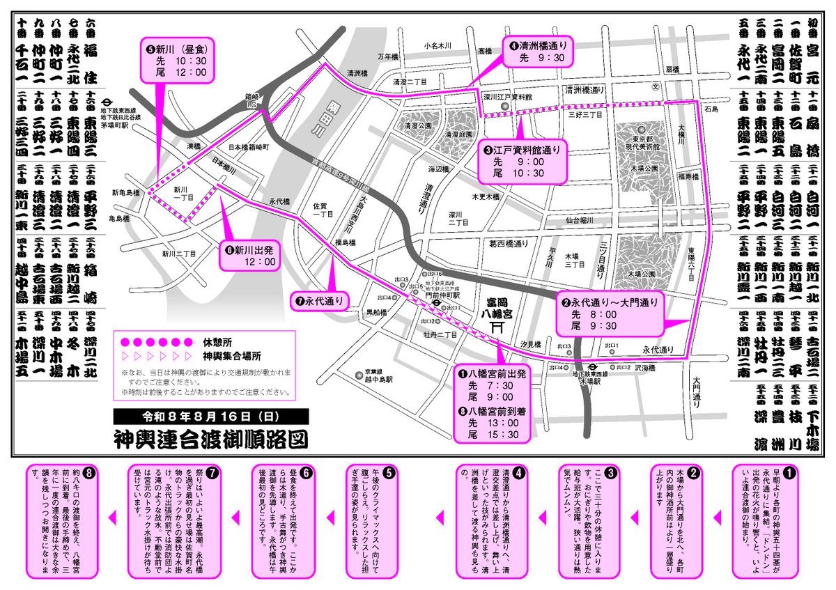 fukagawa_net's tweet photo. 明日は深川まつりのハイライト、神輿連合渡御がおこなれます。午前７時には。、永代通りに５４基のお神輿が勢ぞろいします。 https://t.co/gPZCOzLnH0
