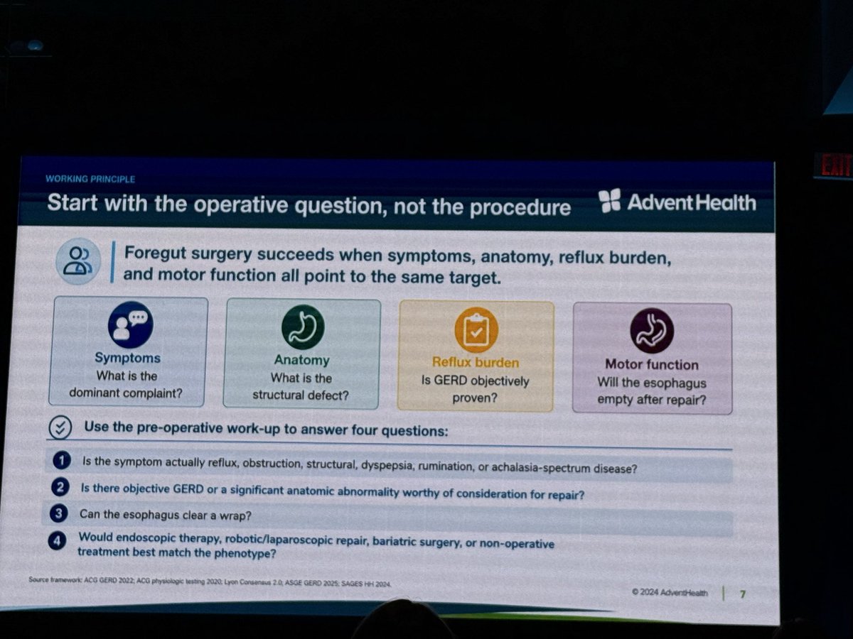 MN_GIMD's tweet photo. Start with the operative question, not the procedure.”

Great first session at #Foregut2026 on getting pre-op patient selection right.

🔑 Symptoms + anatomy + objective reflux burden + motor function should point to the same therapeutic target.

And a pearl worth remembering: HRM isn’t a GERD test—it helps prevent the wrong operation.

The goal isn’t getting a patient to surgery. It’s getting the right patient to the right intervention.