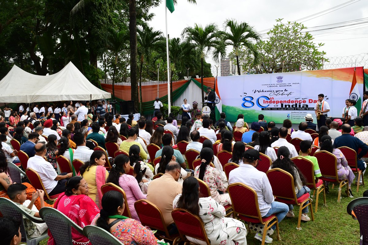 cgi_lagos's tweet photo. 🇮🇳 Celebrating India’s 80th Independence Day in Lagos!

CG Shri Kannan hoisted the National Flag and read the Hon’ble President’s Address to the Nation before 700+ members of the Indian community. Vibrant cultural performances celebrated India’s unity in diversity.

Jai Hind! https://t.co/fbargDhgfQ