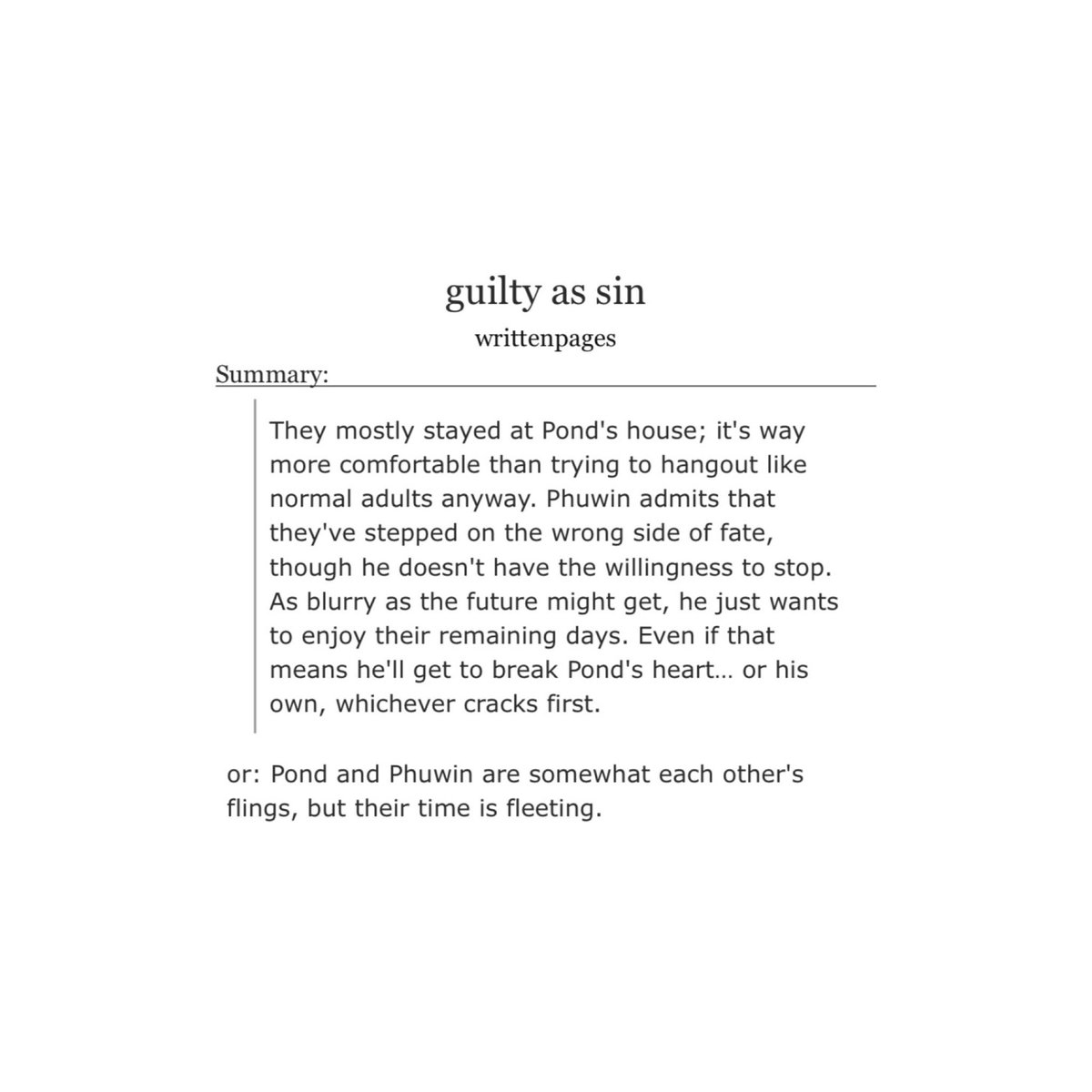 phuwinya's tweet photo. guilty as sin #pondphuwin

.. explicit
.. 10k words
.. read tags!

https://t.co/7cptsmu5xZ https://t.co/iG7nID61Lo