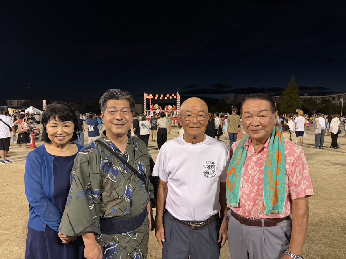 oh2kaq3ko's tweet photo. 吉良ふるさと盆おどりへ行ってまいりました。
里見りゅうじ参議院議員　中村けん西尾市長　松崎りゅうじ議長　神谷実行委員長　みなさまと一緒に盆踊りを楽しみました。　
　#里見りゅうじ　#西尾市 https://t.co/guW8d6b30m