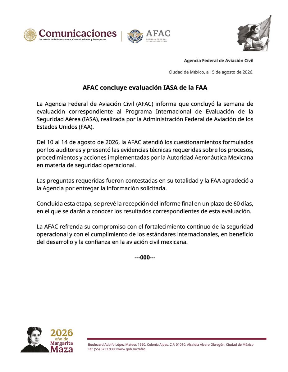 AFAC_mx's tweet photo. La Agencia Federal de Aviación Civil informa: https://t.co/k7fENnyh7O