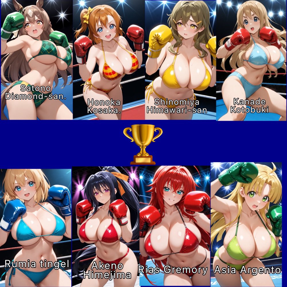 JaimeOr36257528's tweet photo. Hey @j9zXmhLdFm79872 I'm created the waifu boxing tournament  
8 boxers but only one winner 🏆🎉🏆 https://t.co/63DixVDkAW
