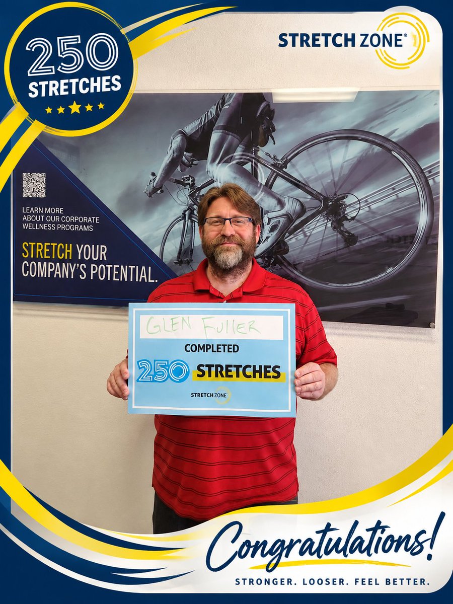 Stretchzoneelp's tweet photo. 250 STRETCHES. 👏

At this point, Glen Fuller might know our stretch tables better than we do. 😂

Congratulations, Glen, on hitting this incredible milestone! 🎉💪

Thanks for trusting us with your stretches and being part of the Stretch Zone family! 💙💛

Here’s to the next... https://t.co/4paaKQAJbu