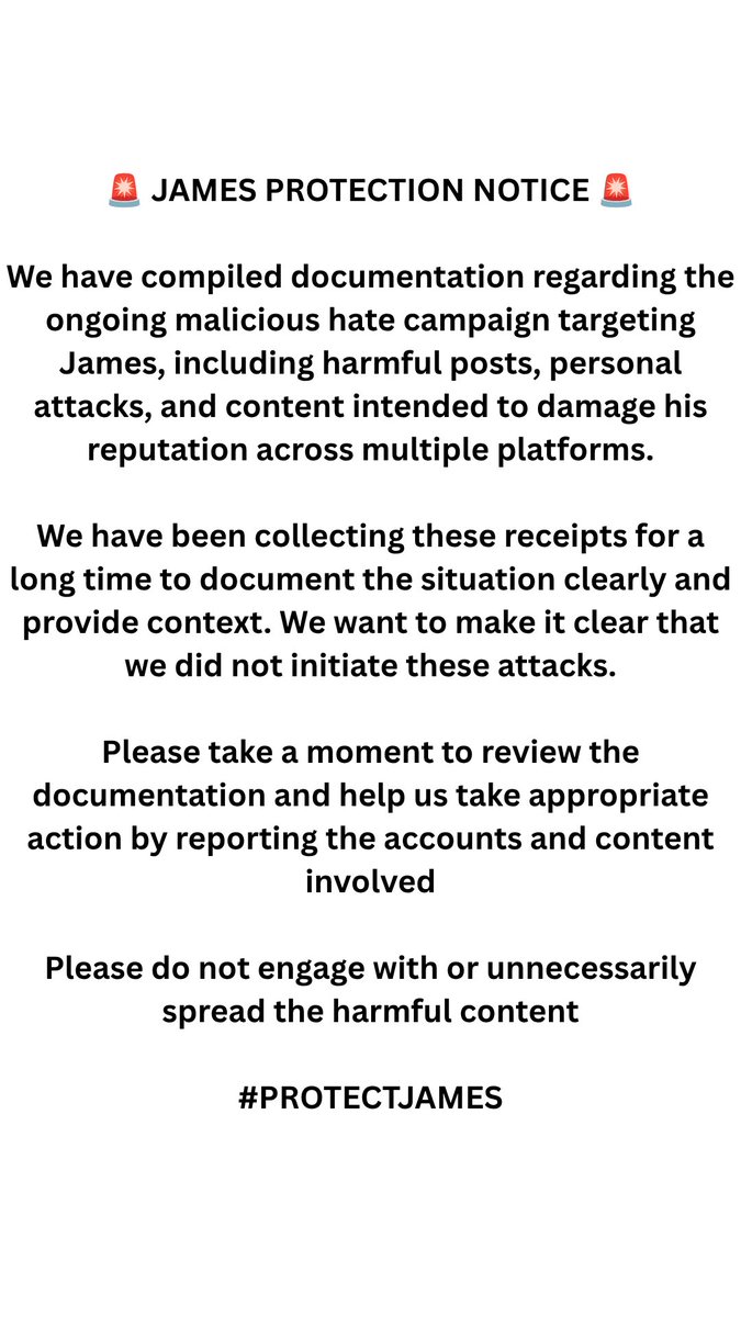 safeforjames's tweet photo. π¨ JAMES PROTECT NOTICE π¨
Collected receipts documenting malicious attacks targeting James across multiple platforms. Please review the evidence and report the accounts/content involved. do not engage or amplify.
https://t.co/OpUg44izD3
#PROTECTJAMES https://t.co/xUfdRJVBOC