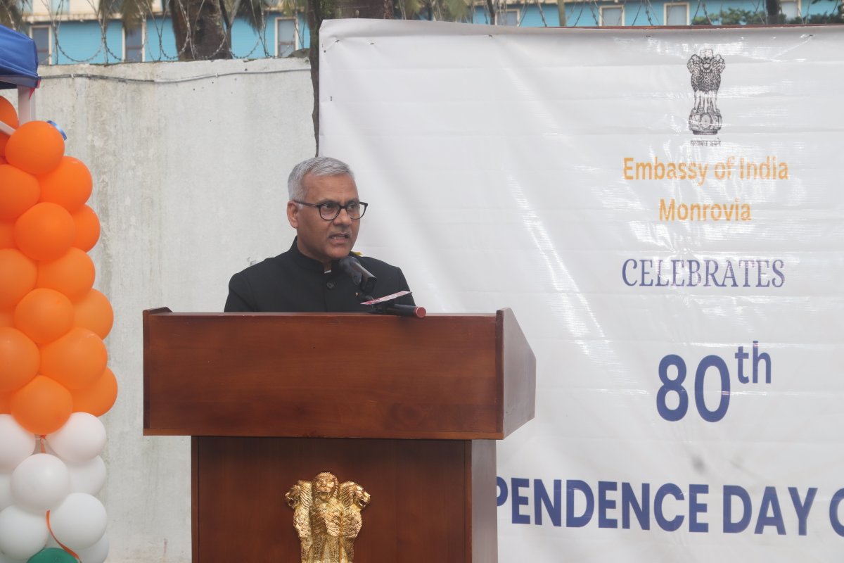IndiainLiberia's tweet photo. Embassy of India celebrated India’s 80th Independence Day, with great patriotic fervour.  Ambassador Manoj Bihari Verma hoisted the Tiranga and read the Hon’ble President's address to the Nation.

Patriotic cultural performances celebrated our national pride, bringing together a large number of members of Indian community and Liberian friends in the spirit of unity, pride and friendship.