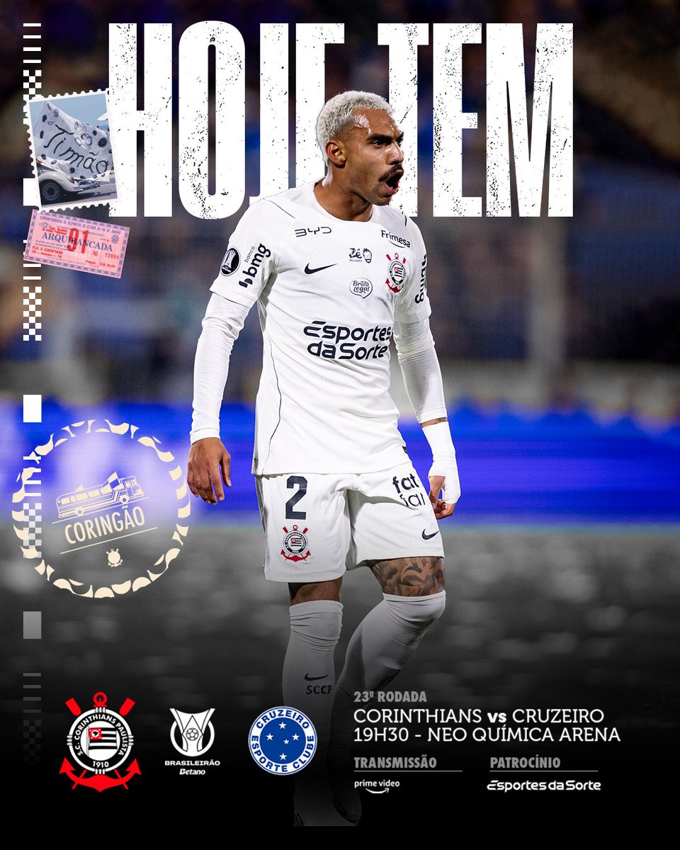 Corinthians's tweet photo. DOMINGO DE CORINTHIANS NA CASA DO POVO PELO BRASILEIRÃO! 🖤🤍

🎶 EU SOOOOOOOOOU, CORINTHIANS!!!!! 🎶

⚽ Corinthians x Cruzeiro
🏆 Brasileirão (23ª rodada)
⏰ 19h30 (horário de Brasília)
🏟️ Neo Química Arena
📺 Amazon Prime
🖥️ Dia de Corinthians (pré-jogo: 17h30 | narração: 19h30)

#EDS
#SCCPxCRU
#VaiCorinthians