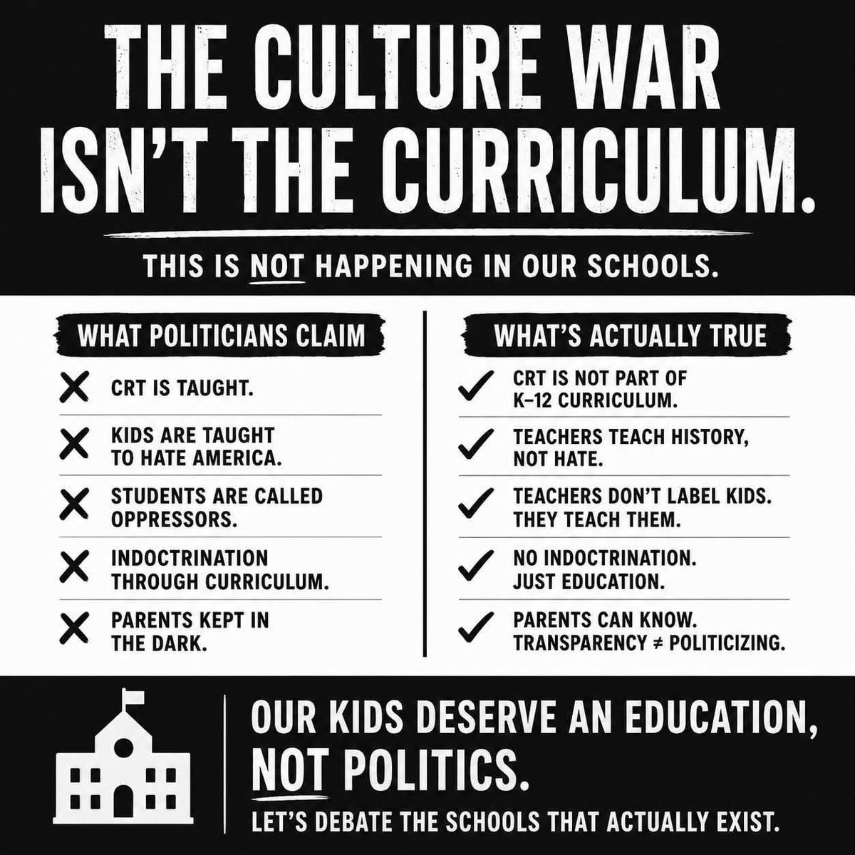 blocht574's tweet photo. Fake Culture wars need to end! 
Schools exist to educate not be politicized to create fear and division! https://t.co/ah2ogA2qwu