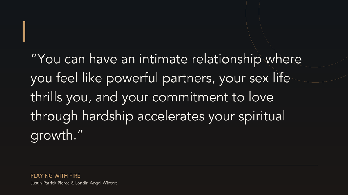 JustinPPierce's tweet photo. “You can have an intimate relationship where you feel like powerful partners, your sex life thrills you, and your commitment to love through hardship accelerates your spiritual growth.”

Playing With Fire https://t.co/79ZNhmigJm