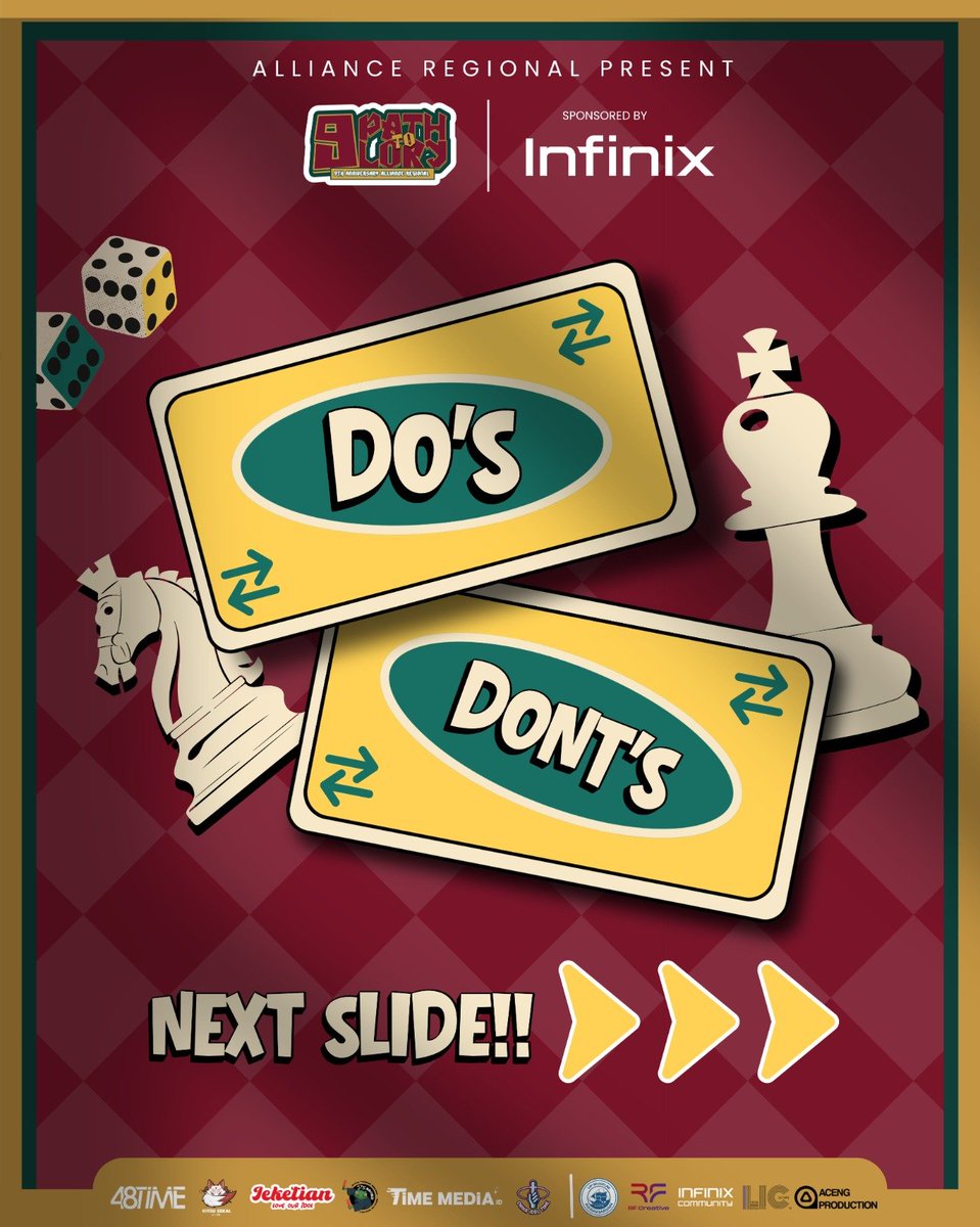 Allianceregion_'s tweet photo. 🎲 DO’S & DON’TS 🚨

Biar seru-seruan di Path To 9lory tetap nyaman, aman, dan pastinya fun buat semua, jangan lupa cek aturan yang wajib kamu tahu! 👀

Swipe sampai slide terakhir dan SAVE postingan ini buat jadi pengingat sebelum datang ke event! ☝️✨

Yuk, sama-sama bikin Path To 9lory jadi pengalaman yang seru, aman, dan nyaman untuk semua! ❤️‍🔥

See you at Path To 9lory! 🎲✨

#PathTo9lory #AllianceRegional48 #9thAnniversaryAllianceRegional48