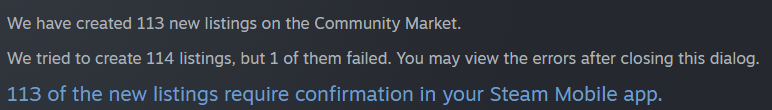 banillabice's tweet photo. @Steam i am not going to fucking manually confirm these 114 fuckass trading card listings are you guys fucking retarded https://t.co/6mAWYyCmbY