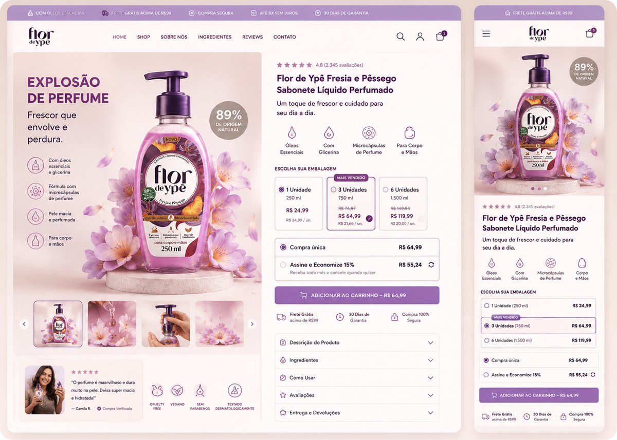 williamdtc2y's tweet photo. Your product page can get traffic and still underperform if the buying decision is poorly structured.

This buying box is designed to work on CR + AOV at the same time.

For CR:

→ Clear product benefits before the offer

→ Simple 1 / 3 / 6-unit choices

→ “Mais Vendido” guides the decision

→ Reviews + guarantees reduce hesitation

→ One clear Add to Cart CTA

For AOV:

→ Higher-quantity options are visible immediately

→ Per-unit pricing makes buying more feel like a better deal

→ 15% Subscribe & Save creates another value-driven offer

→ The 3-unit option becomes the natural middle choice

The goal isn’t to force customers to spend more.

It’s to make the higher-value decision easier to understand.

That’s how I think about product page design:

More clarity → less friction → more opportunity to increase revenue per visitor.

#Shopify #Ecommerce #DTC #ShopifyDesign