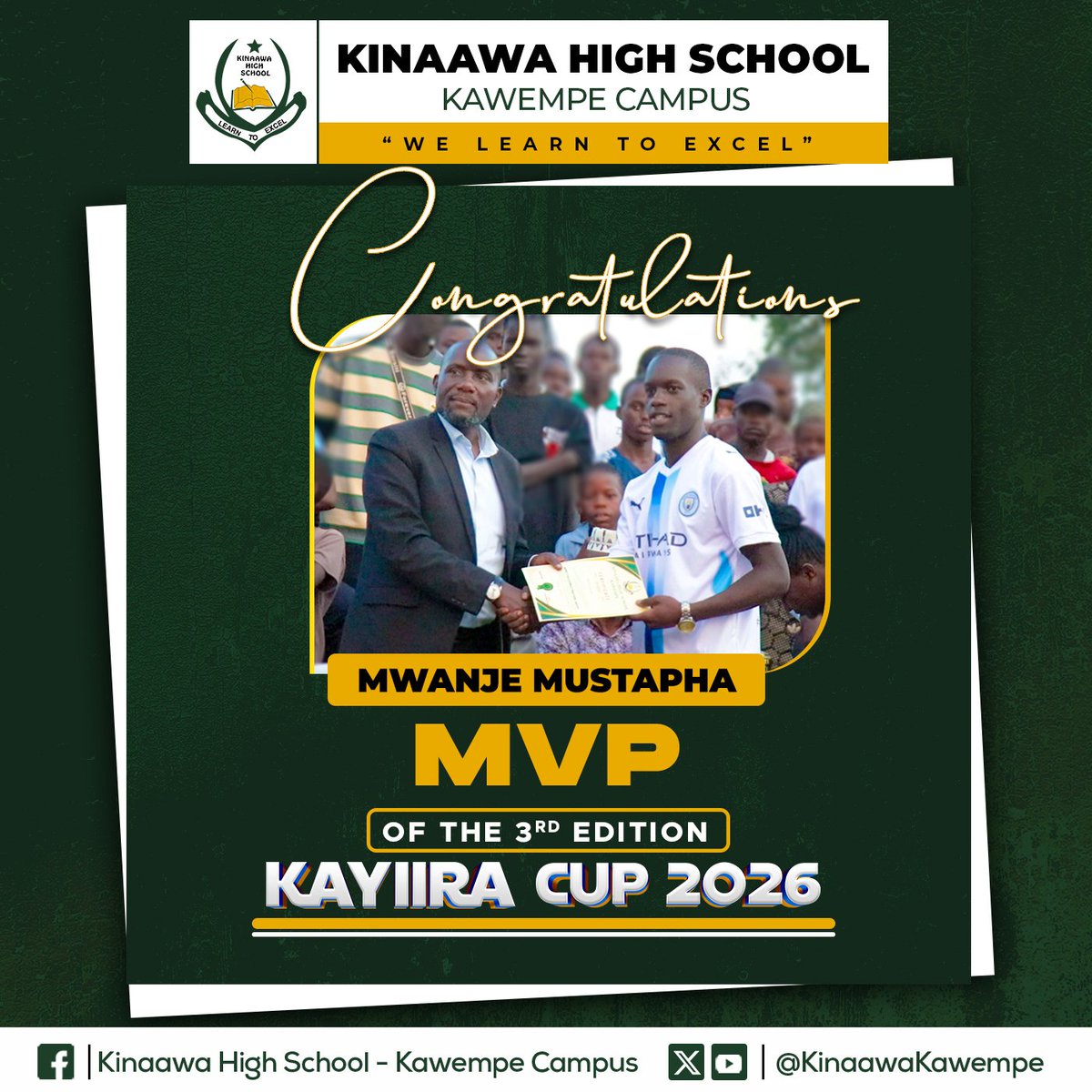 KinaawaKawempe1's tweet photo. Congratulations to the exceptional individuals who stood out at the Kayiira Cup 2026! 🏆👏

Celebrating our Best Coach, Most Valuable Player (MVP) and Best Goalkeeper for their outstanding performances, dedication and contribution to the tournament. 🌟⚽

Your excellence has truly made a difference. Keep shining and inspiring others!

#KinaawaHSKawempe || #WeLearnToExcel