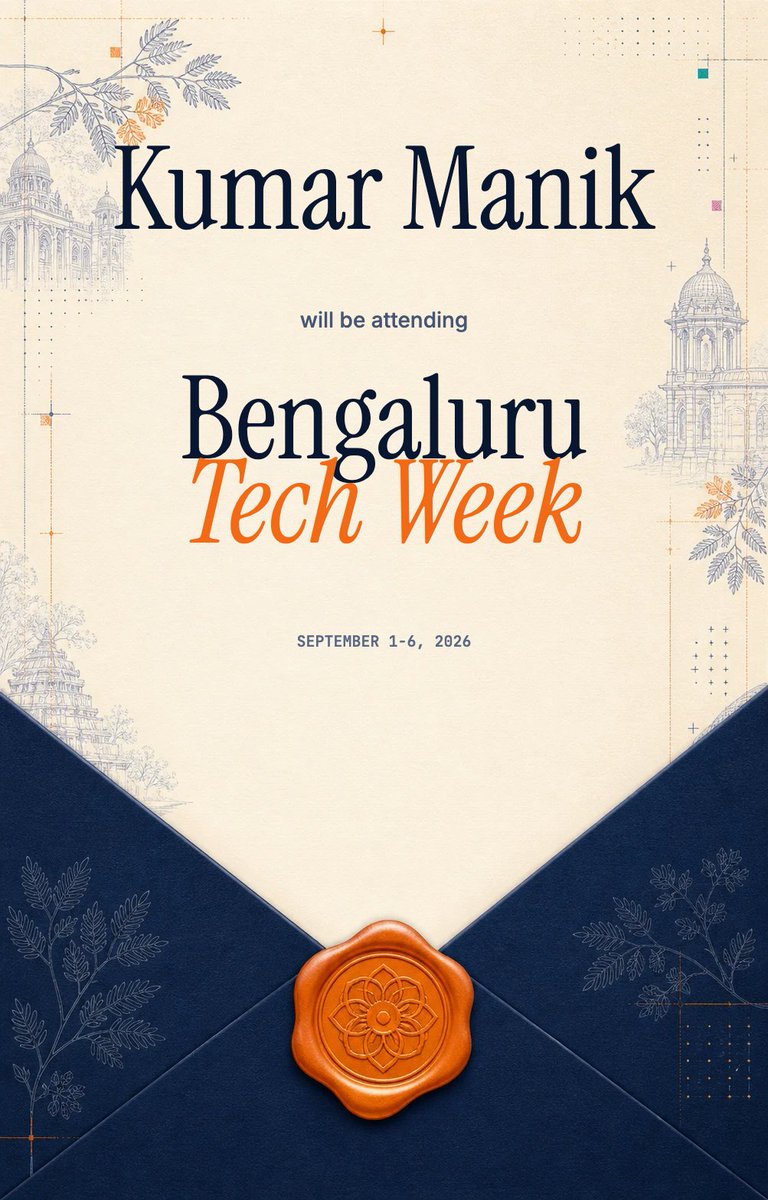 KumarManik12's tweet photo. I’m attending Bengaluru Tech Week 2026, a citywide week for Bengaluru’s builder community. Join me from September 1–6.
#BLRTechWeek #BengaluruTechWeek https://t.co/i1bw9n6PTe https://t.co/04q0wJq2I5