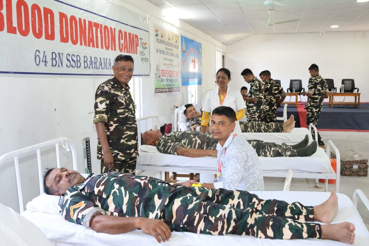 64Bn_SSB_India's tweet photo. दिनांक 14 अगस्त 2026 को श्री अनुज कुमार, कमांडेंट, 64वीं वाहिनी, सशस्त्र सीमा बल, बरमा के मार्गदर्शन में स्वतंत्रता दिवस -2026 के अवसर पर वाहिनी मुख्यालय में स्वैच्छिक रक्तदान शिविर का आयोजन ब्लड सेंटर, बरपेटा मेडिकल कॉलेज एवं अस्पताल के सहयोग से किया गया। https://t.co/6951zF8BI1