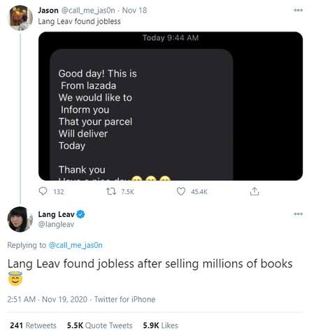 vicotinamide's tweet photo. naalala ko na naman nung pumatol si lang leav sa isang joke dito 😭😭😭 https://t.co/aZH0Qrm773