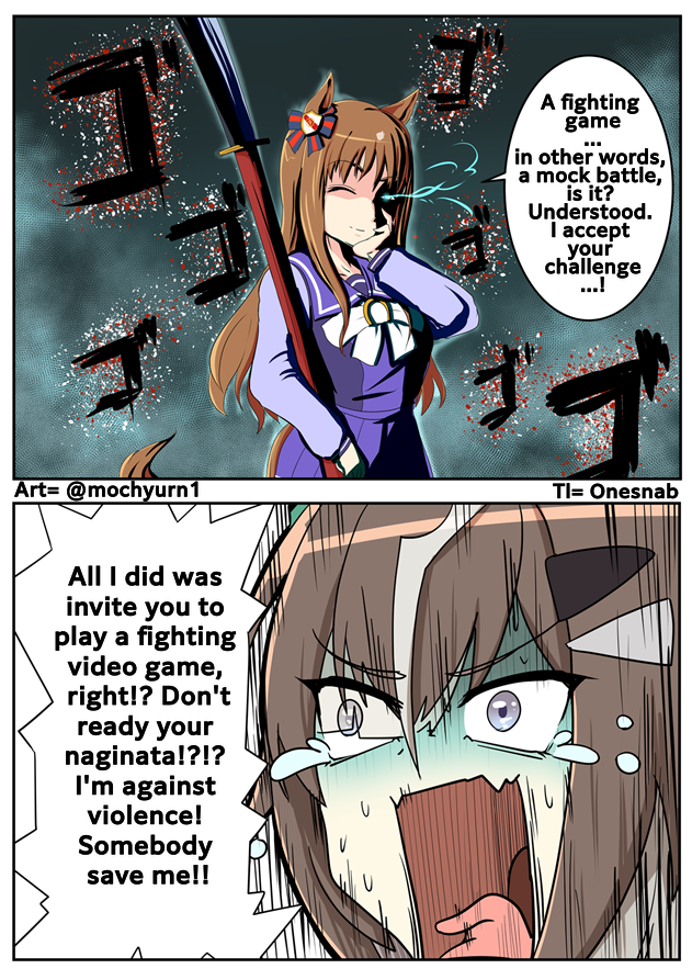 01s_nab23's tweet photo. Art by = @mochyurn1 
TL:EN 
"Sudden violence strikes Rulership...!" 
#ウマ娘 #Umamusume #ウマ娘英訳 #UmaTranslations https://t.co/TK1hlBAiC9