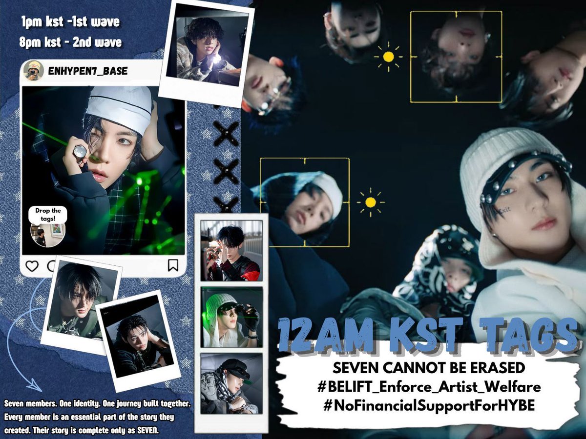 The_7EN's tweet photo. Engenes It's 12 AM KST - Tags reset

Seven members. One identity. One journey built together. Every member is an essential part of the story they created. Their story is complete only as SEVEN.

SEVEN CANNOT BE ERASED
#BELIFT_Enforce_Artist_Welfare
#NoFinancialSupportForHYBE https://t.co/pxvxjXV4ih