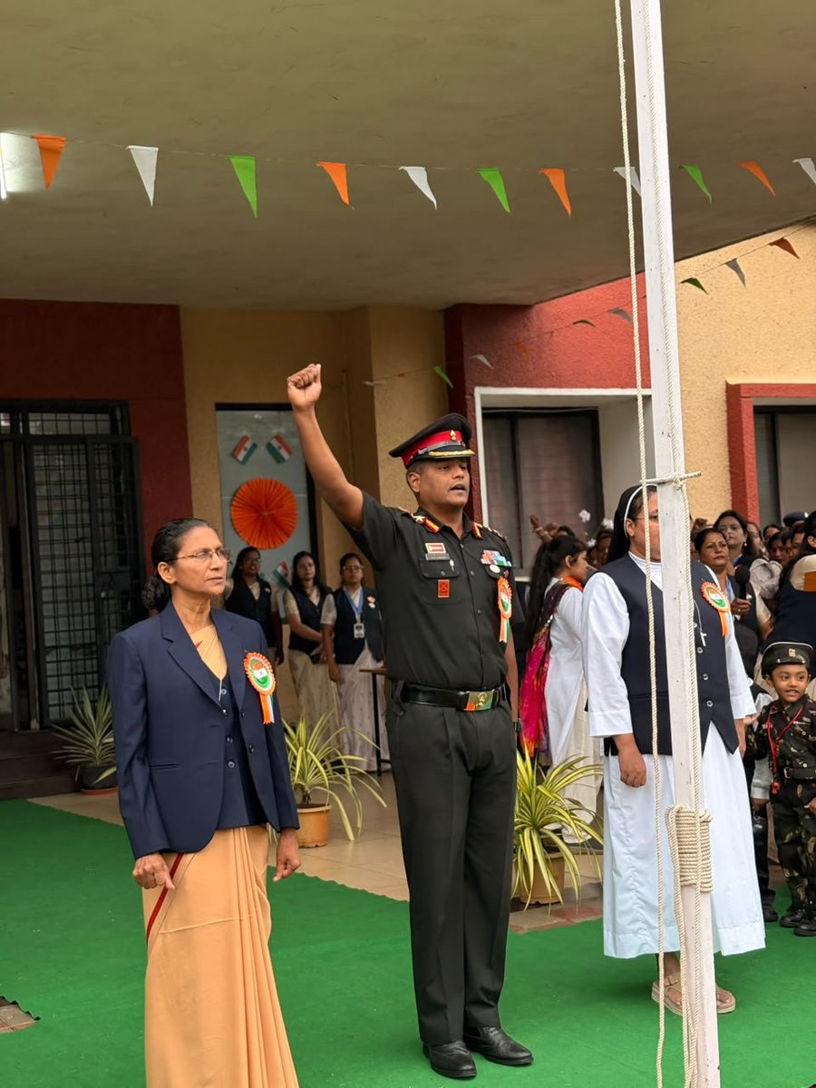 ia_awc's tweet photo. Young Minds, Nation First 🇮🇳
Celebrating the spirit of freedom at St Joseph’s Convent, Indore! A Faculty Member from #AWC hoisted the Tricolour on the 80th #IndependenceDay and interacted with students on #OpSINDOOR—encouraging them to dream boldly, lead with resolve and always put the Nation first. 🇮🇳