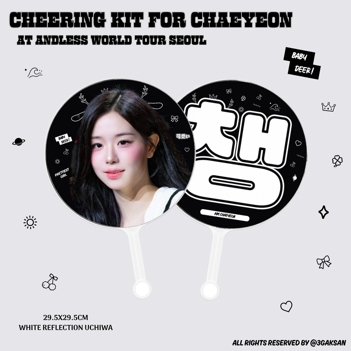 3gaksan's tweet photo. 2026 𝗖𝗵𝗲𝗲𝗿𝗶𝗻𝗴 𝗸𝗶𝘁 𝗳𝗼𝗿 𝗖𝗵𝗮𝗲𝘆𝗲𝗼𝗻
@𝗔𝗡𝗗𝗟𝗘𝗦𝗦 𝗪𝗼𝗿𝗹𝗱 𝗧𝗼𝘂𝗿 𝗦𝗲𝗼𝘂𝗹
by @3gaksan
🦌RT 추첨을 통해 슬로건, 우치와를 각각 한 분씩 증정합니다.
🦌~10.1
자세한 내용은 아래 폼을 참조해주세요.
https://t.co/hadvywhxAQ

#트리플에스 #채연 #김채연 #tripleS #KimChaeYeon #Chaeyeon