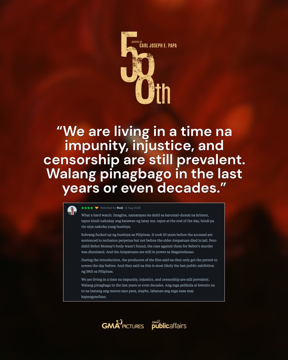 GMAPictures's tweet photo. “ANIMATION MEETS DOCUMENTARY”

LOOK: Letterboxd users are praising 58th for its bold blend of animation and documentary in telling a powerful story that deserves to be remembered.

#58thMovie @glaizaredux https://t.co/Q5mLSRolTe