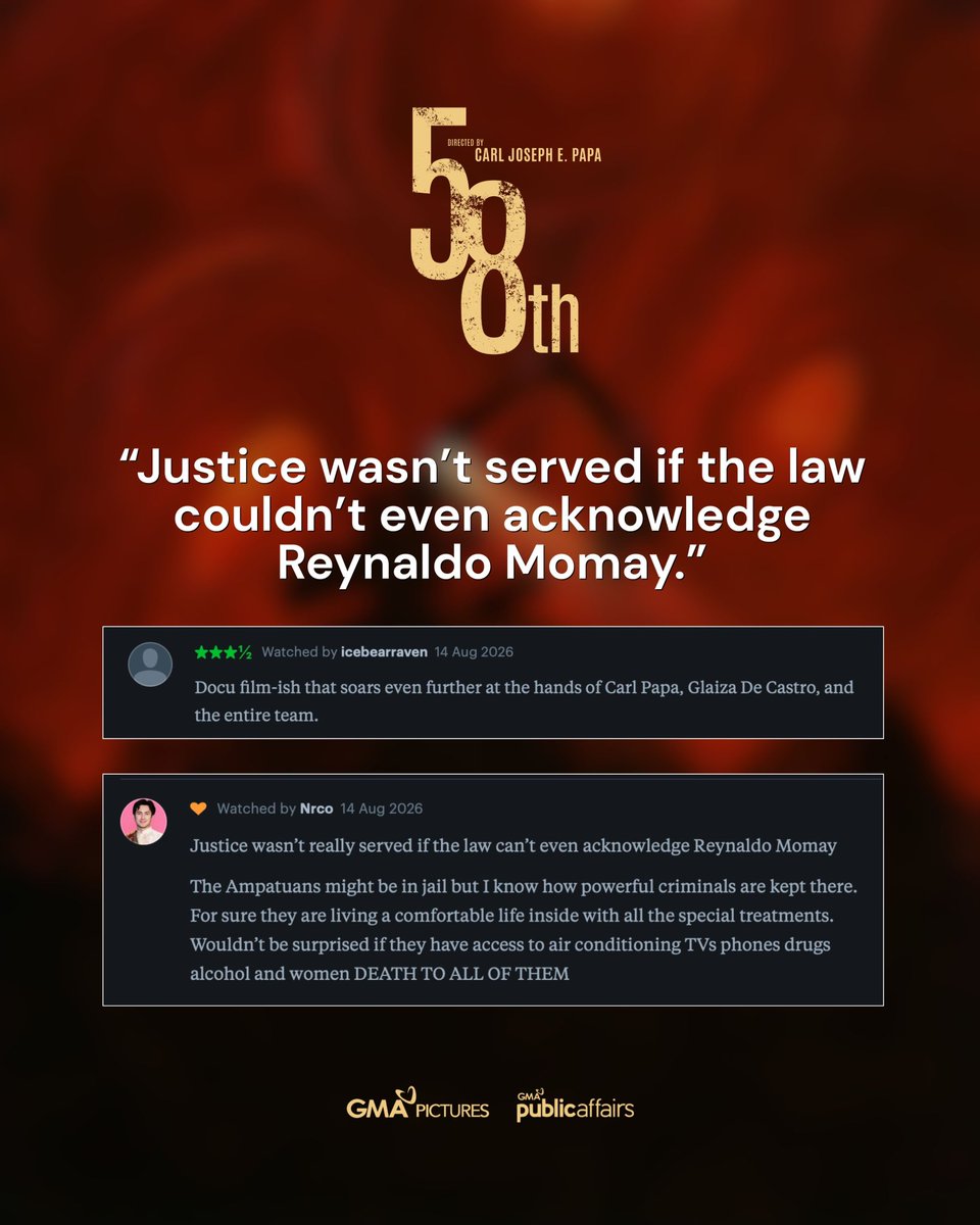 GMAPictures's tweet photo. “ANIMATION MEETS DOCUMENTARY”

LOOK: Letterboxd users are praising 58th for its bold blend of animation and documentary in telling a powerful story that deserves to be remembered.

#58thMovie @glaizaredux https://t.co/Q5mLSRolTe