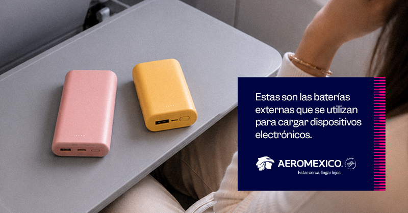Aeromexico's tweet photo. Viajar informado también es parte del viaje. ✈️🔋 Revisa estas recomendaciones antes de empacar tus baterías portátiles. https://t.co/khnQOwaIKU