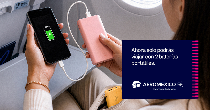 Aeromexico's tweet photo. Viajar informado también es parte del viaje. ✈️🔋 Revisa estas recomendaciones antes de empacar tus baterías portátiles. https://t.co/khnQOwaIKU