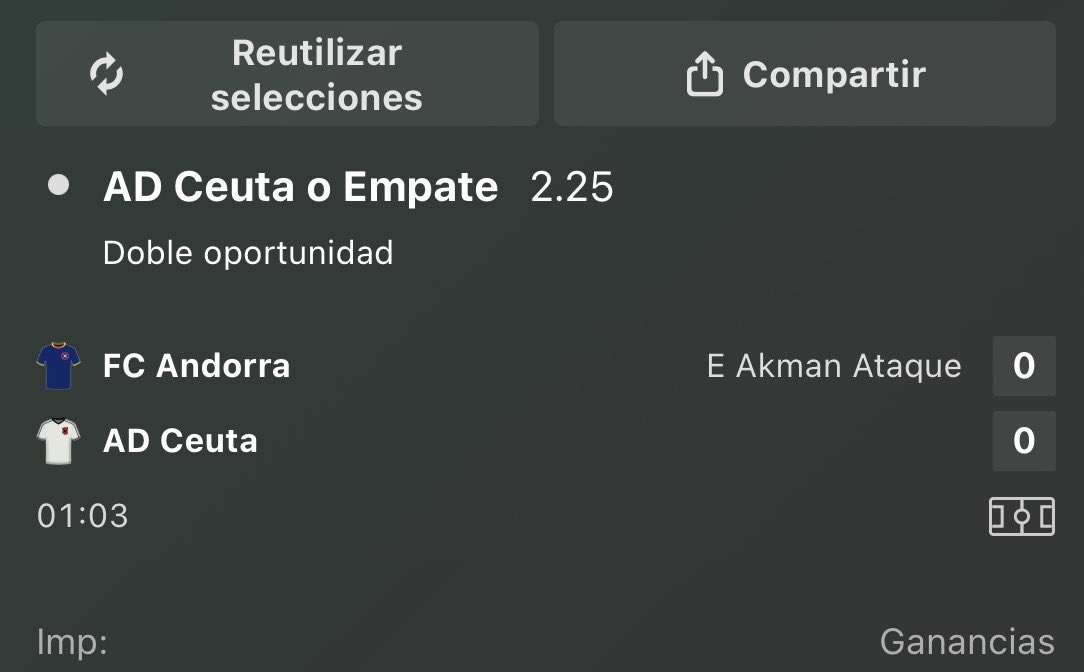 soprano365's tweet photo. Andorra vs Ceuta 

📌 Ceuta o empate 2,25@ / STAKE 1 

Mi mercado es principalmente los remates, pero a esta cuota tengo que probarlo. https://t.co/bDWxUCI1M1