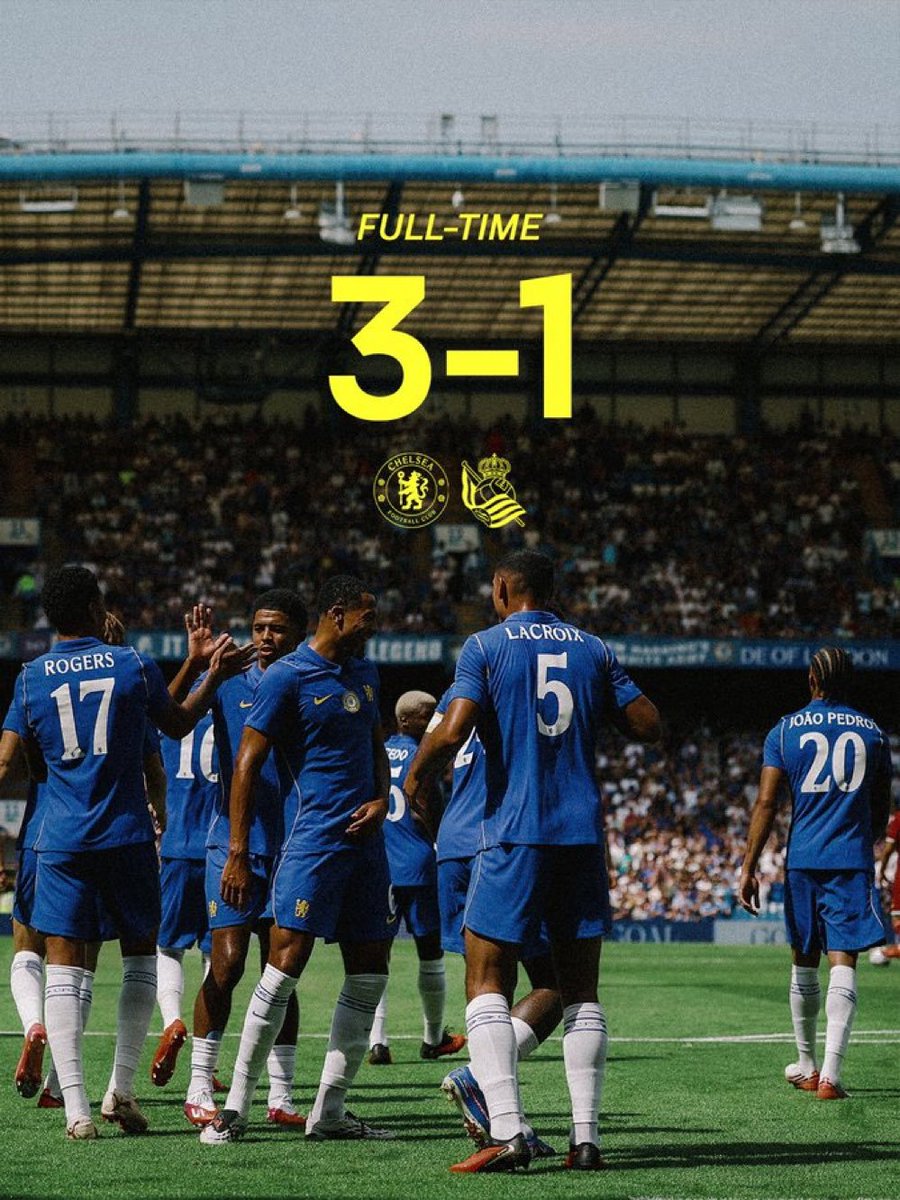 hony8800's tweet photo. Final score Chelsea 3 v 1 Real Sociedad. An improved second half did the job with JP bagging a brace. Sanchez and Penders were brilliant in goal. Pep &amp; Palestra will be massive for us with tireless runs. Palmer looked sharp, Rogers &amp; Co have arrived.

#CHERSO https://t.co/BNtENBVHjm
