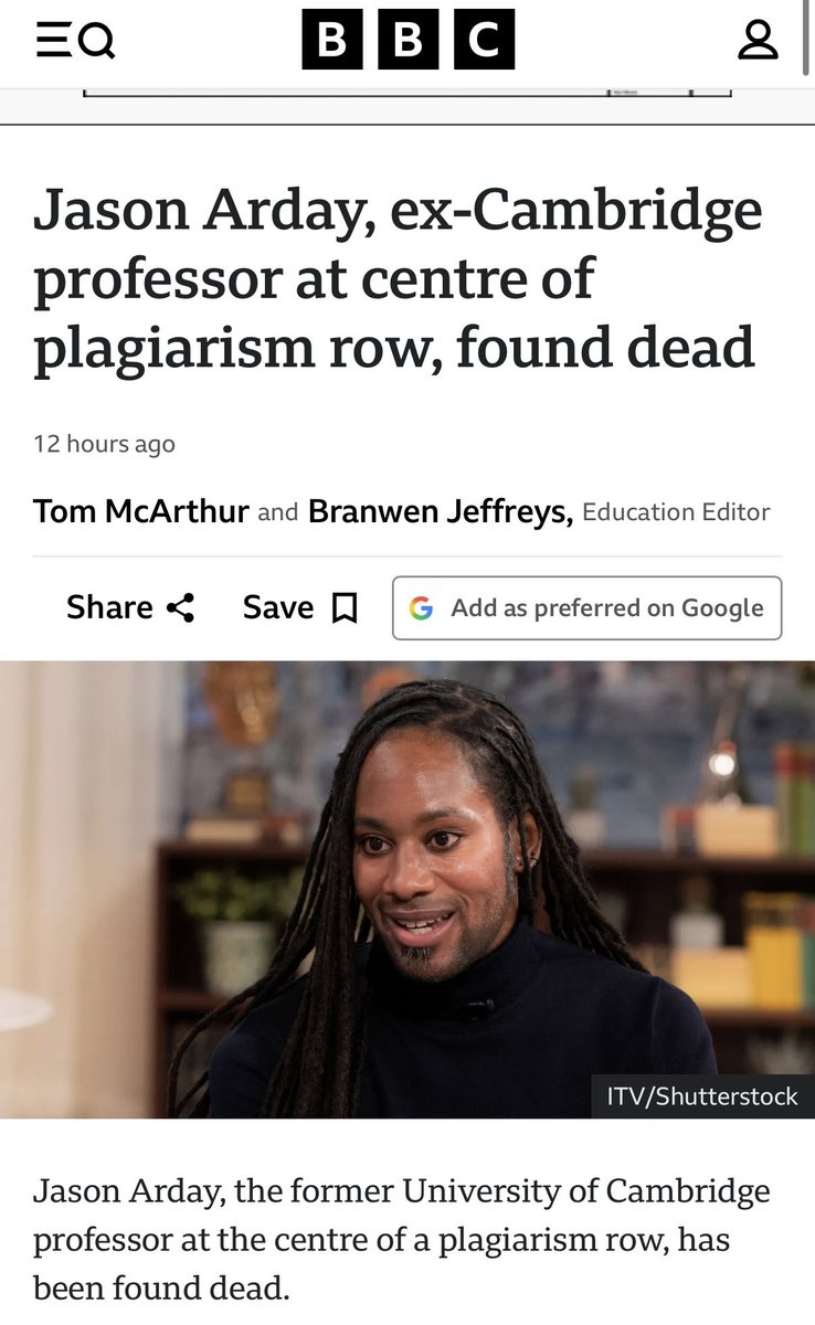 ChengWeiLai2's tweet photo. I read about the news of Cambridge professor Jason Arday. then I carefully read his PhD thesis paper. I find that he did not do plagiarism. He had mistakes, but that is a mistake everyone, including me, could make.

In other words, he died due to fake news. Here is what I found: https://t.co/nrndGR9SWf