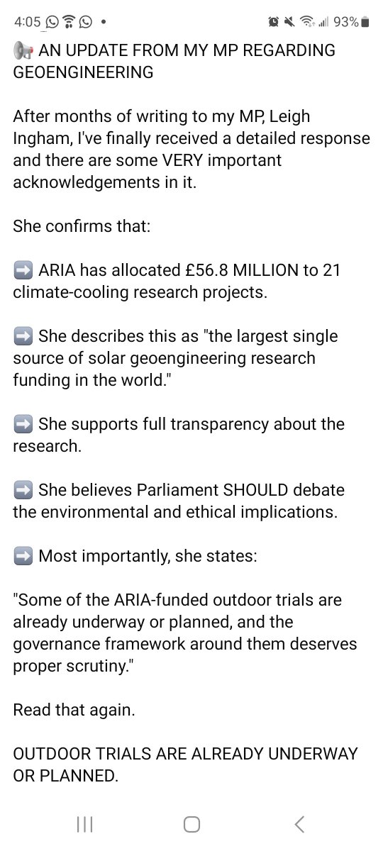 ANGRYNIC2's tweet photo. UK Gov MP admitting geoengineering is taking place with more planned using over £50M of taxpayers money without our consent and with zero transparency. 
2nd page of letter In comments. https://t.co/xyPbSgq8RO